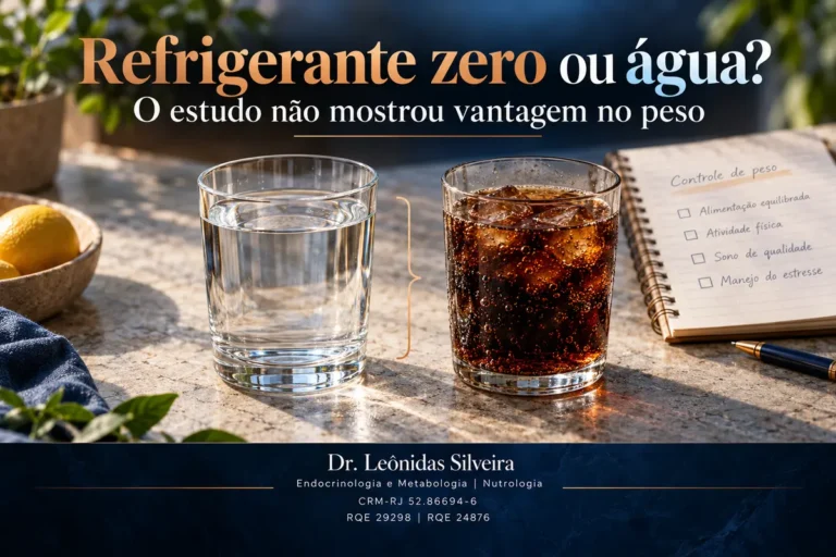 Refrigerante zero e água lado a lado: estudo de dois anos não mostrou vantagem comprovada no peso para a bebida zero